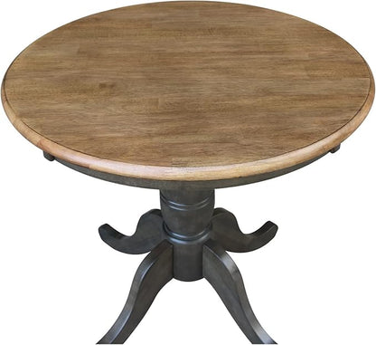 IC INTERNATIONAL CONCEPTS 30" Round Top Solid Wood Pedestal Table in Hickory/Washed Coal - Dining Height