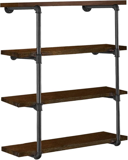 HITOMEN Industrial Iron Pipe Shelves, 2 Set 4-Tier 41.5" Tall 12" Depth, DIY Open Bookshelf Bookcase, Wall Mounted Vintage Retro Shelving, Rustic Farmhouse Pantry Kitchen Storage, Black Shelf Brackets