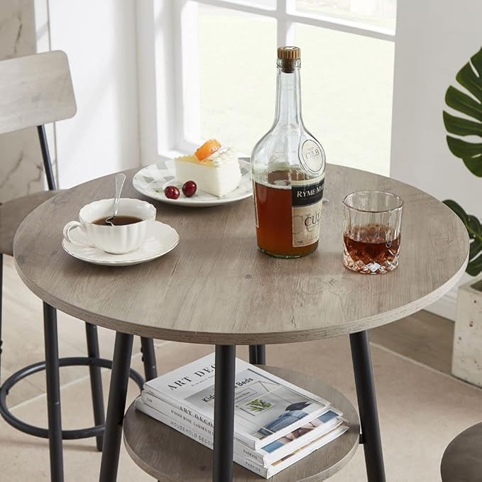 Bar Table Set for 2 with 2 PU Upholstered Stools, Pub Bistro Dinning Table and Stools with Backrest, Counter Height Bar Table Set for Apartment, Kitchen, Small Space