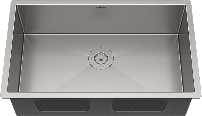 MENSARJOR Undermount Kitchen Sink, 304 Stainless Steel Round Corner Single Bowl Deep Kitchen Sinks, 10-inch Deep Large Bar Sink, 30"X18"Inch