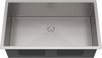 MENSARJOR Undermount Kitchen Sink, 304 Stainless Steel Round Corner Single Bowl Deep Kitchen Sinks, 10-inch Deep Large Bar Sink, 30"X18"Inch