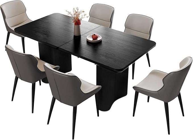 Miuuod 63" 7-Piece Kitchen & Dining Set,Modern Table & 6 Chair Set for Home,Apartment,Elegant Dining Chairs with Padded Seats & Backrests,Stable Frame Rectangular Table,Black