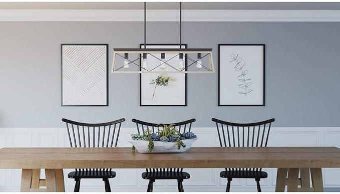 Progress Lighting Briarwood Collection 5-Light Dining Room Light Fixture, Farmhouse Style Modern Chandelier for Kitchen and Dining Room, 38" by 9", Graphite