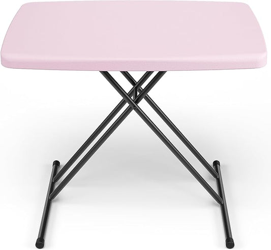 30 Inch Folding Table, Adjustable Height TV Tray for Small Spaces, Heavy Duty Foldable Utility Table for Laptop, Dining, Camping, No Assembly, 200 lbs Capacity, Pink Granite