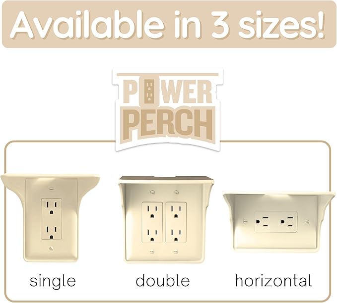 Power Perch Horizontal Wall Outlet Shelf with Cord Storage Strap - Declutter & Reclaim Bathroom Counter Space - Alexa Stand, Apple Homepod Shelf, Toothbrush Holders Wall Mounted - Almond, 1-Pack