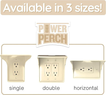 Power Perch Horizontal Wall Outlet Shelf with Cord Storage Strap - Declutter & Reclaim Bathroom Counter Space - Alexa Stand, Apple Homepod Shelf, Toothbrush Holders Wall Mounted - Almond, 1-Pack