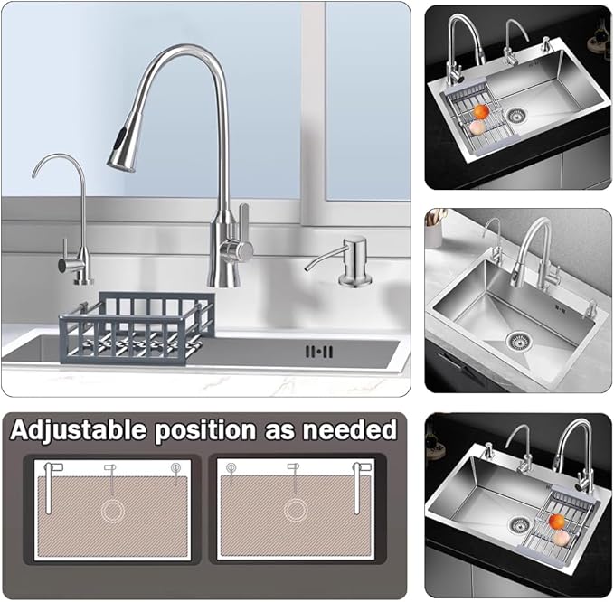 28.3 * 17.7in Drop In Kitchen Sink,Silver Gray Stainless Steel Single Bowl Sink,Topmount Workstation Sink With Pull Out Faucet,Soap Dispenser And Drain Basket