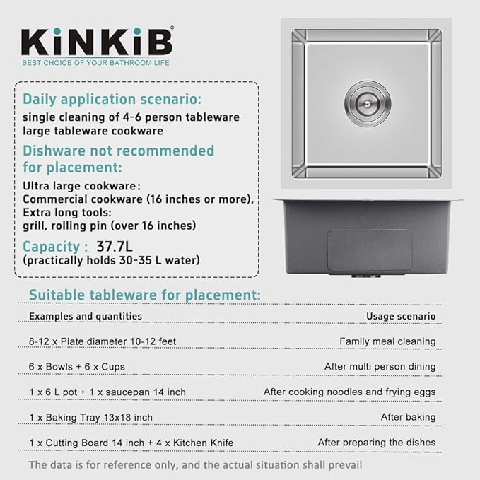 18 inch Bar Sink, KINKIB 18 x 18 x 9 inch Undermount Bar or Prep Kitchen Sink, Handmade Single Bowl T-304 Stainless Steel Small Kitchen Sink with Strainer