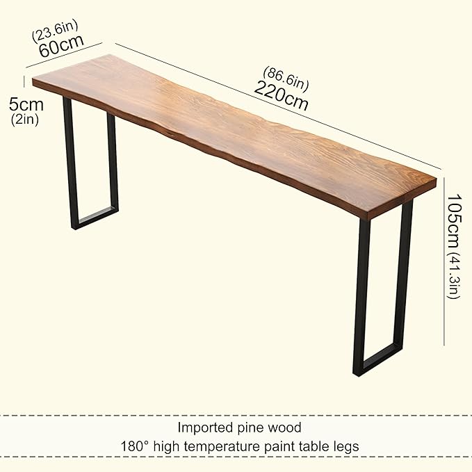 Counter Bar Height Table Kitchen Pub Coffee High Top Table Long Narrow Dining Table for Small Spaces with Sturdy Metal Frame for Small Spaces Balcony Coffee Shops-Table Only(220*60*105cm)