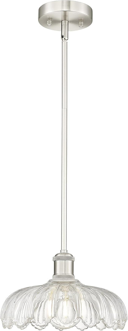 FEMILA 10.4" Brushed Nickel Pendant Lighting, Flower Glass Pendant Light Vintage Light Fixtures for Bedroom Hotel Dining Room, 4FJX82MIL BN