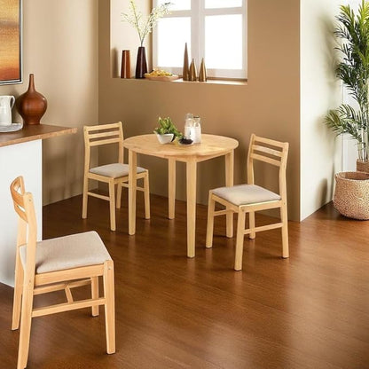 Furnifact Stylish 3-Piece Dining Set with Drop Leaf Table and Comfortable Tan Chairs