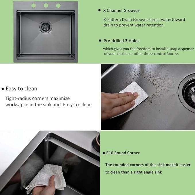 21 Inch Black Drop In Kitchen Sink Workstation -Wesliv 21x20 Inch Black Drop In Outdoor Bar Sink 16 Gauge Single Bowl Workstation RV Small Kitchen Bar Sink with Cutting Board