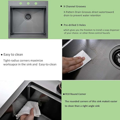 21 Inch Black Drop In Kitchen Sink Workstation -Wesliv 21x20 Inch Black Drop In Outdoor Bar Sink 16 Gauge Single Bowl Workstation RV Small Kitchen Bar Sink with Cutting Board