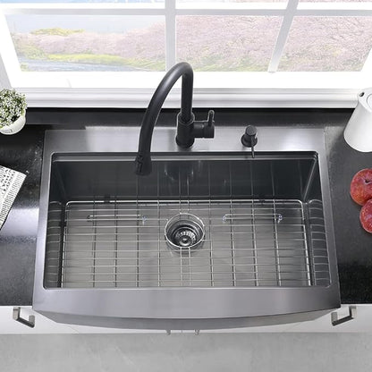 36 Inch Black Drop In Farmhouse Sink Workstation-Hovheir 36x22 Black Stainless Steel Kitchen Sink Drop In Apron Front Farm Sinks 16 Gauge Deep Single Bowl Farmhouse Kitchen Sinks Top Mount