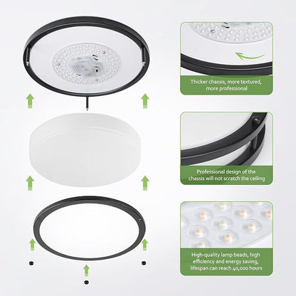 Flush Mount Ceiling Light - 2 Pack 36W 3000K/3500K/4000K/5000K/6000K Dimmable Led Ceiling Light Fixture for Kitchen Hallway Bedroom Bathroom (2, Black, 14 Inch)