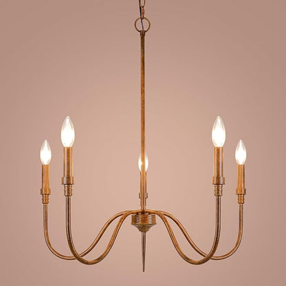 5-Light Farmhouse Chandelier Lighting Fixture, Linear Pendant Light for Kitchen Island, Dining & Living Room, Retro Bronze Finished