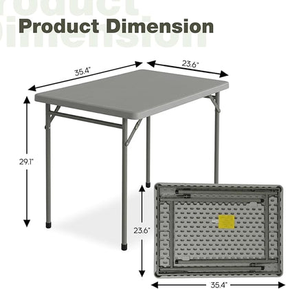 3ft Rectangular Folding Table for All-Occasion, Foldable Table with HDPE Tabletop and Steel Legs, Durable and Stable Small Folding Table, Perfect for Camping, Picnic, Party, Indoor & Outdoor, Grey