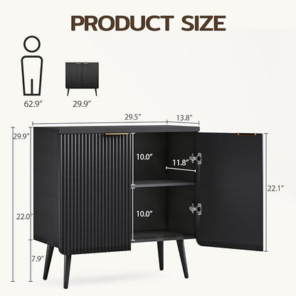 29.5" Modern Fluted Sideboard - Wood Buffet Cabinet with 2 Doors & Adjustable Shelves, Multi-Space Storage Credenza for Living Room, Dining Room & Entryway, Black
