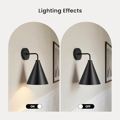 Vintage Modern Metal Conical Wall Sconce - Retro Black Wall Lamp, Decorative Inspired Cone Wall Mount Lighting Fixture for Bedroom, Living Room, Hallway(9.8“L x 9.8" W x 12.5" H Black)