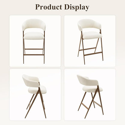 COLAMY Bar Stools Set of 2, Counter Height Bar Stools with Backs and Arms, Modern Upholstered Island Stools with Metal Legs for Kitchen Island, Counter, Dining Room, Beige