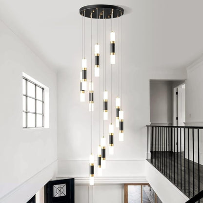 12-Light Chandelier LED 72W Dimmable Chandeliers for Entryway Pendant Light Fixture Chandeliers for Staircase Lobby Black Gold Lighting Modern High Ceiling Chandelier