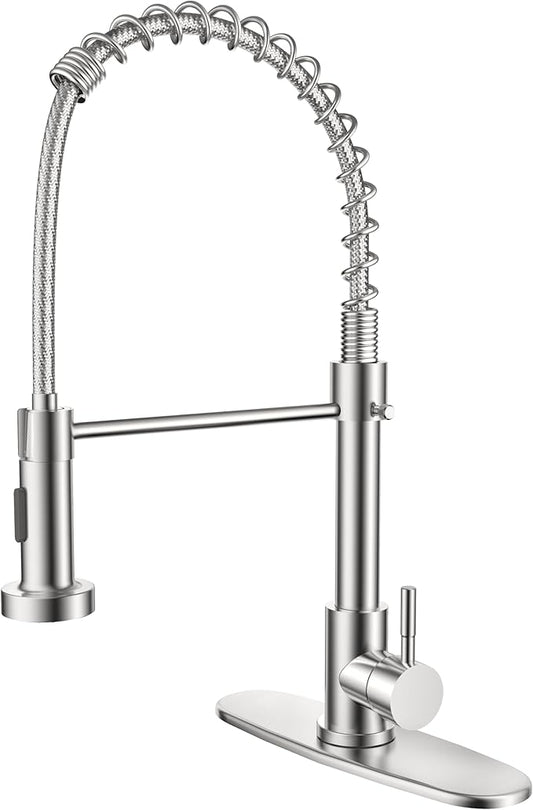 FEELSO Kitchen Faucet with Pull Down Sprayer, High Arc Stainless Steel Single Handle Kitchen Sink Faucet, 1 or 3 Hole Brushed Nickel Kitchen Faucets for Farmhouse Camper Rv Bar