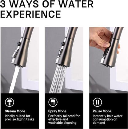 WEWE Black Stainless Kitchen Faucet with Pull Down Sprayer, Single Handle Commercial Modern RV Laundry Stainless Steel Sink Faucet for Rv Kitchen Bar