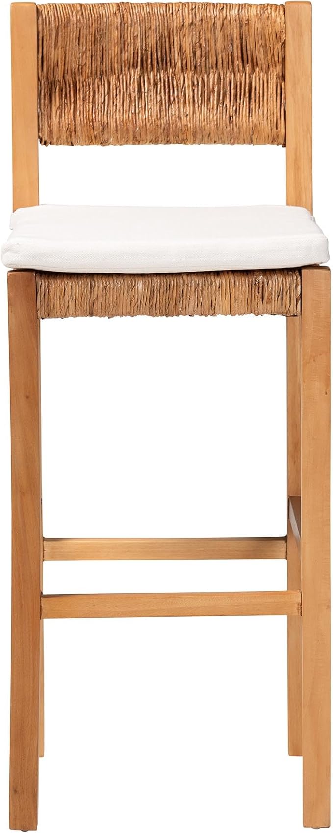 Bali & pari Pava Woven Seagrass Bar Stool - Solid Mahogany Wood Stool with Textured Back, Coastal Boho Seating for Kitchen or Lounge, Bar Height