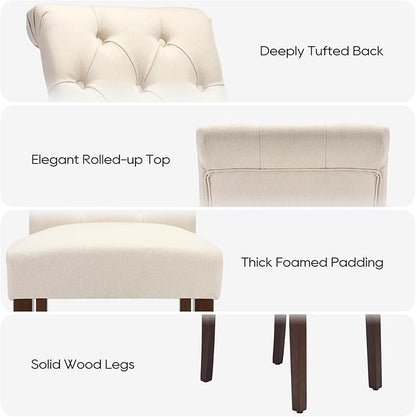 Tufted Dining Chairs Set of 4, Upholstered Parsons Dining Room Chairs, Fabric Kitchen Side Chair with Wood Legs, Beige