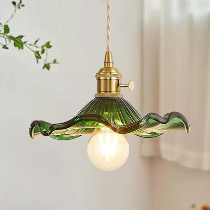 Pendant Light Fixture Glass Hanging Light Flower Light Fixture Pendant Lights Modern Lighting Bedroom Kitchen Island Hallway Bathroom Green Wave Style