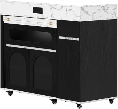 Extendable Dining Table with Rolling Kitchen Island, 54.1" Folding Top, Storage Cabinet, Drawers, Power Outlet, USB Ports, Brake Lock Wheels, 4-5 People, 110 LBS Capacity, Black