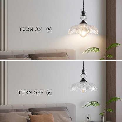 Vintage Glass Pendant Lights Fixture Modern Black Chandelier Adjustable Hanging Light Farmhouse Kitchen Island Lighting for Bedroom Dining Room Living Room Hotel