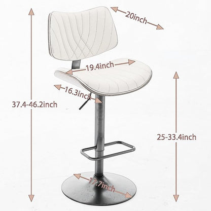 Walnut Bentwood Bar Stools Mid Century Modern Adjustable Counter Height Black Leather Upholstered 360°Swivel Bar Chairs for Kitchen Island,Dining Room,Cafe,Beige,Set of 2