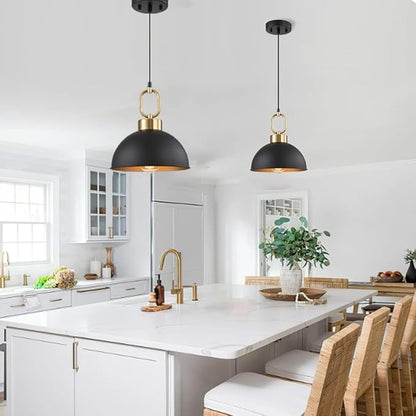 Farmhouse Pendant Lights Kitchen Island,10.2 Inch Single Dome Pendant Lighting, Adjustable Height Modern Island Lights for Kitchen, Industrial Ceiling Hanging Light for Dining Living Room Over Sink