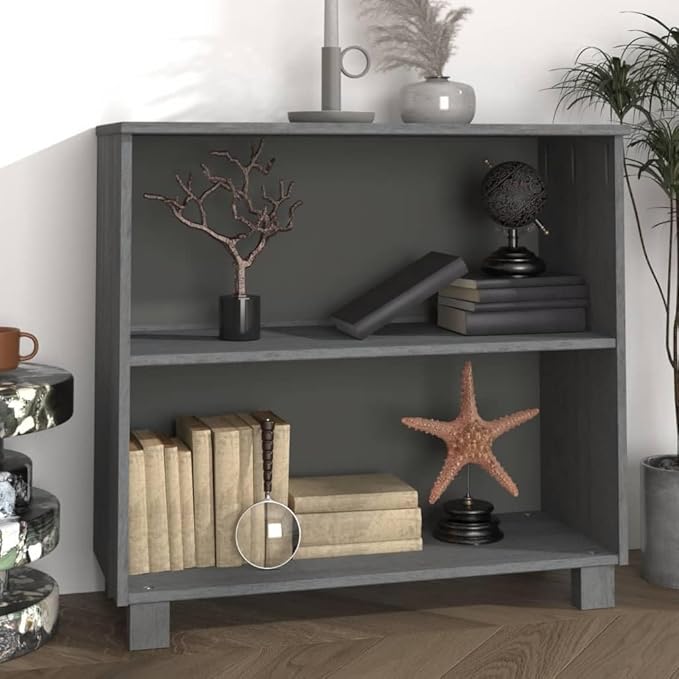 Dark Gray Pine Wood Sideboard 33.5"x13.8"x31.5" Solid Wood Buffet Cabinet with 2 Shelves for Coffee Bar Kitchen Storage Dining Room Entryway