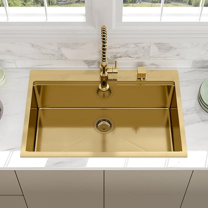 33x22 Drop In Gold Kitchen Sink - Beslend Stainless Steel Ledge Workstation Drop In Kitchen Sinks Gold Sink 16 Gauge Single Bowl Topmount Basin