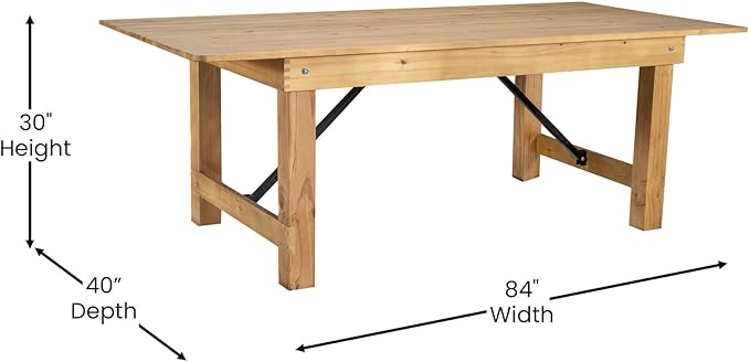 Flash Furniture HERCULES 7' x 40" Rectangular Antique Rustic Solid Pine Folding Farm Table, Light Natural