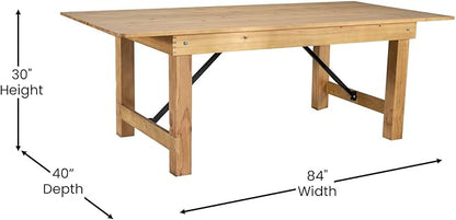 Flash Furniture HERCULES 7' x 40" Rectangular Antique Rustic Solid Pine Folding Farm Table, Light Natural