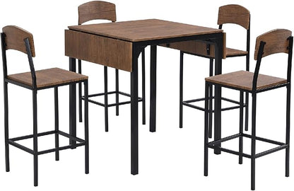 Wycian Seat Chair, Brown Island Table for Kitchen 5PCS Metal Living Room Bedroom Dining Rooms Garden