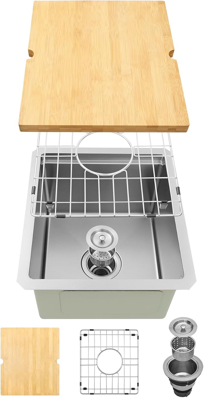 Undermount Bar Sink, 16 Gauge 304S Stainless Steel Workstaion Sink with Accessories, 15" x 17" x 10" Small Kitchen SinkS for Outdoor, RV,Prep Sink, Bathroom and Wet Bar