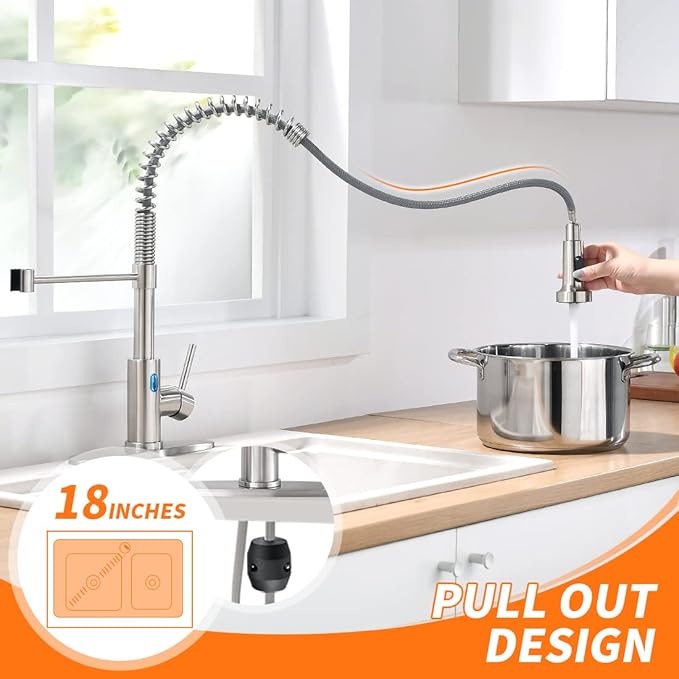 OWOFAN Touchless Kitchen Faucet with Pull Down Sprayer LED Light Single Handle Kitchen Sink Faucet Motion Sensor Smart Hands-Free, Stainless Steel Brushed Nickel 1080SN