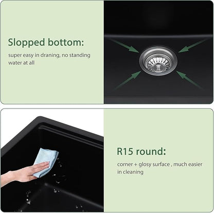 33 Inch Black Granite Composite Undermount Kitchen Sink Workstation - Couoko Matte Black Quartz Single Bowl Kitchen Sink Under Counter Large Deep Classic Sinks with Luxury Accessories, 33"x19"x10"