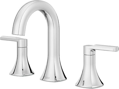 Pfister Vaneri 8-Inch Widespread 2-Handle 3-Hole Bathroom Sink Faucet with Push & Seal Drain, NSF Certified Water-Efficient, Polished Chrome Finish for Vanity LF049VRICC