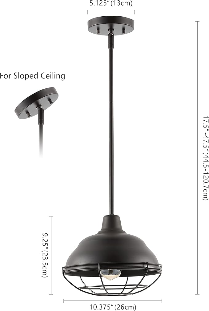 JONATHAN Y 10.38" Oil Rubbed Bronze 1-Light Industrial Farmhouse LED Pendant Light Fixture for Kitchen Island, Dining Room, Adjustable Hanging Ceiling Lamp, Iron Cage Metal Shade JYL1118A