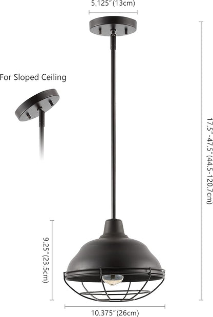 JONATHAN Y 10.38" Oil Rubbed Bronze 1-Light Industrial Farmhouse LED Pendant Light Fixture for Kitchen Island, Dining Room, Adjustable Hanging Ceiling Lamp, Iron Cage Metal Shade JYL1118A