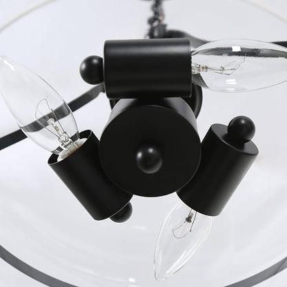 KSANA Black Glass Chandelier, Modern 3-Light Pendant Lighting Fixture for Dining Room, Kitchen, and Bedroom