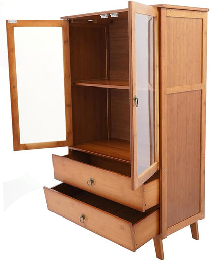 Gdrasuya10 Bamboo Kitchen Pantry Buffet Storage Sideboard, Pantry Sideboard Cabinet with 2 Drawers Kitchen Cupboard Buffet Server Freestanding Coffee Bar Storage Cabinet for Home