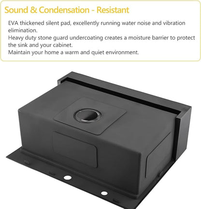 28 Black Drop In Farmhouse Kitchen Sink, Luckyhorse 16 Gauge Nano Black Stainless Steel 28x22 Inches Drop In Topmount Workstation Kitchen Farmhouse Sink With Apron Front LH008SZ