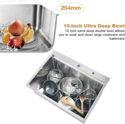 33x19 Drop In Kitchen Sink Workstation-Bokaiya 33 Inch Stainless Steel Top Mount Kitchen Sink 16 Gauge Single Bowl Drop In Sink with Cutting Board