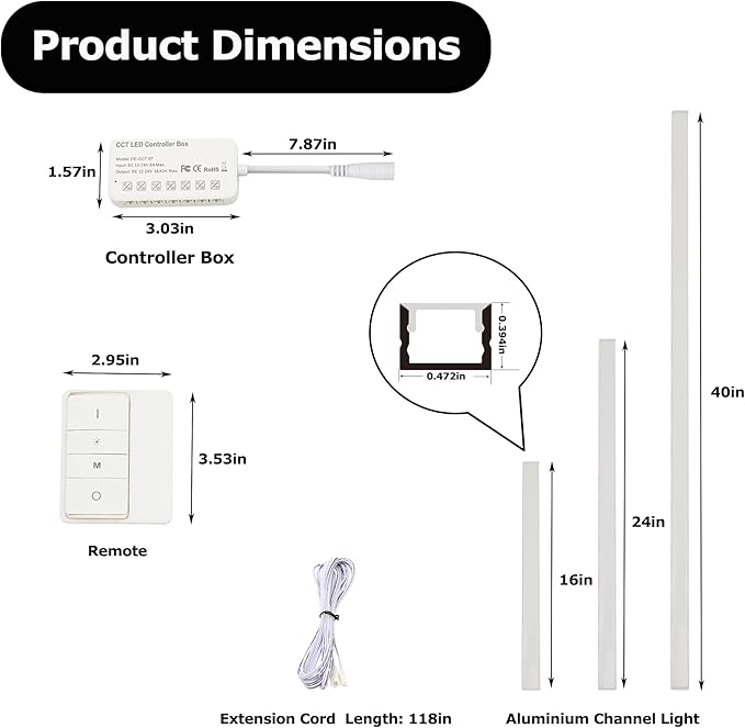 LED Recessed Wall Lighting Kit for Wall Panels CCT COB Strip Lights with Remote Controller, 6pcs Adhesive Wall Strip Lights, Dimmable 3000K-6000K for Wood Slat, Acoustic Panels, Kitchen, Stairs